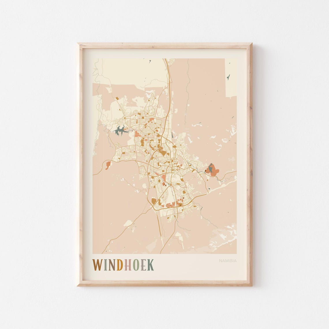 Windhoek Namibia Minimalist Beige City Street Map Poster Travel Gift