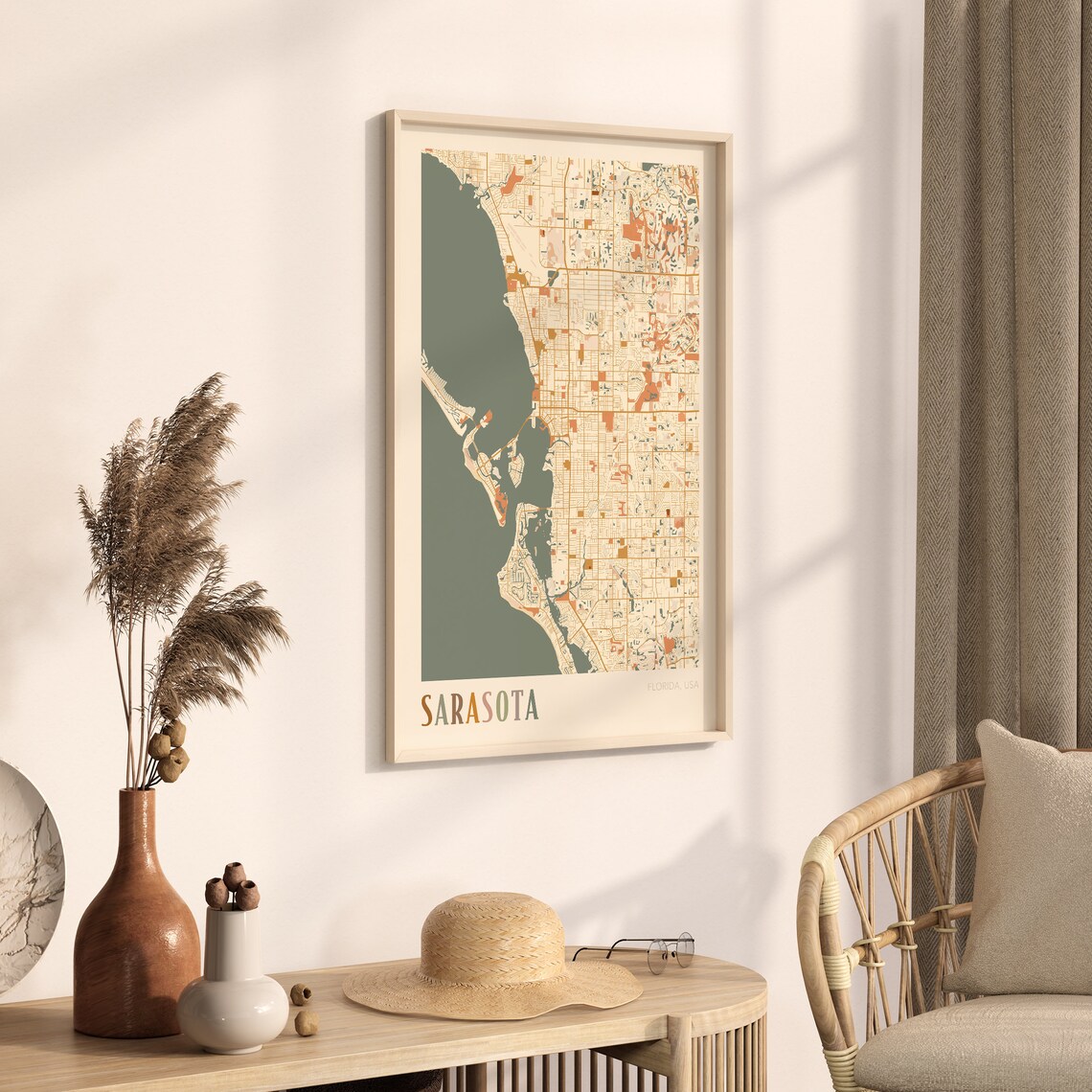 Sarasota Florida City Map Poster Warm Retro Street Map Home Decor - Image 3