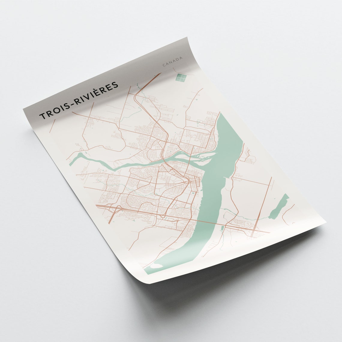 Trois-Rivieres Quebec Canada Modern Minimalist Riverside Map Poster - Image 2