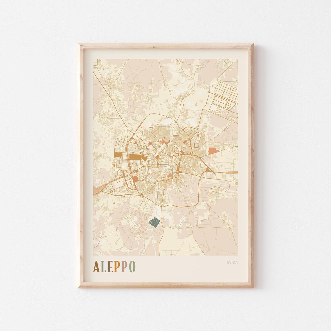 Aleppo Syria City Street Map Beige Warm Minimalist Travel Decor Poster