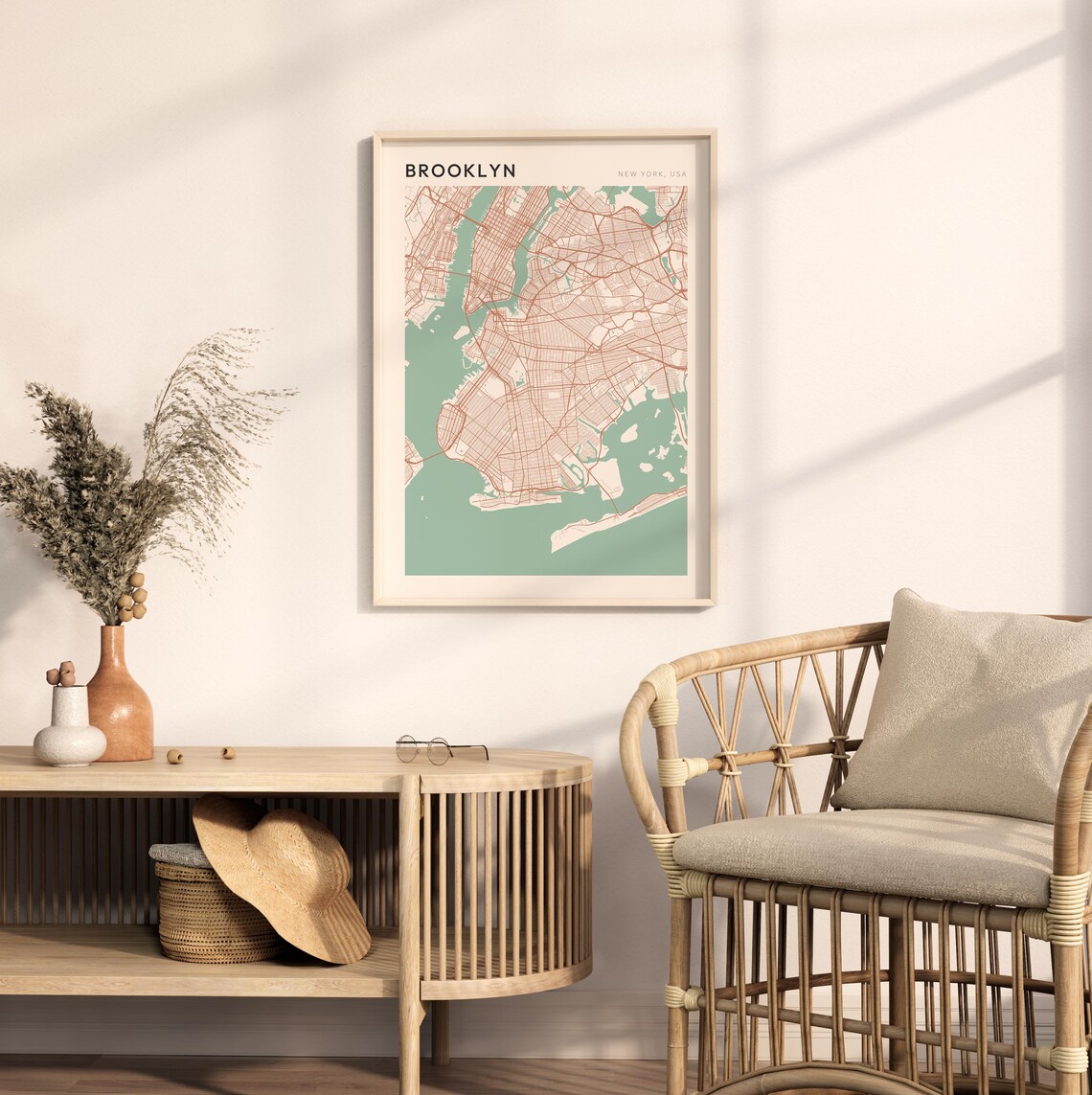 Brooklyn New York USA Modern Beige Minimal City Street Map Poster - Image 2