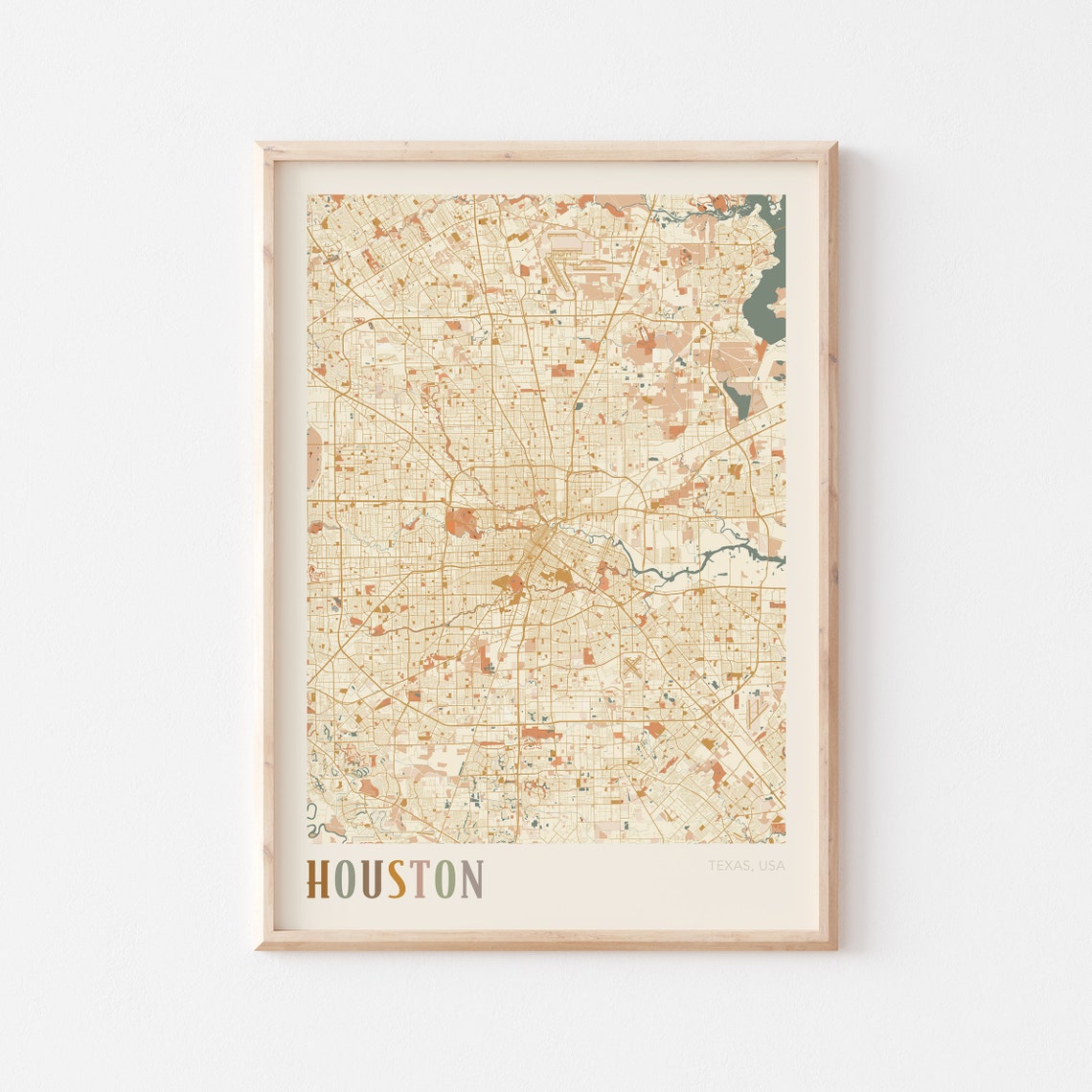 Houston Texas Retro City Map Poster Space City Street Grid Art