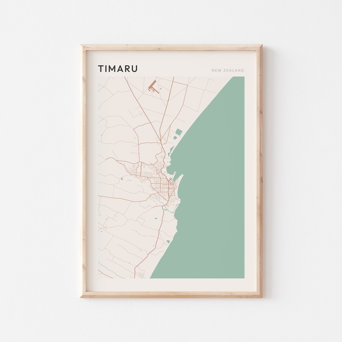 Timaru New Zealand Minimalist Boho Style City Street Map Poster