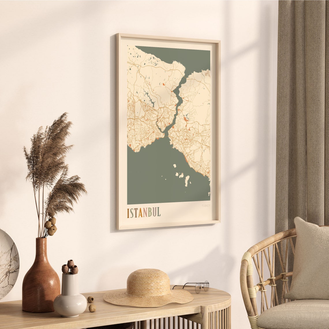 Istanbul Turkey Minimalist Street Map Poster in Boho Neutral Tones - Image 3