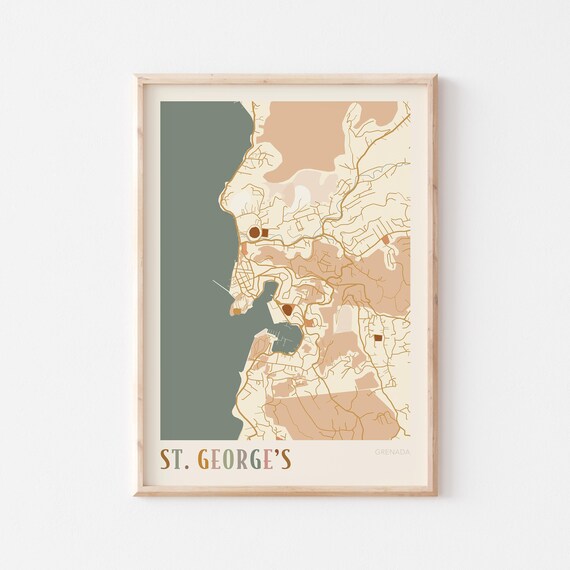 Saint Georges Map Poster Print St Wall Art Grenada Travel Gift Boho