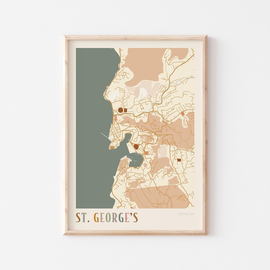 Saint Georges Map Poster Print St Wall Art Grenada Travel Gift Boho