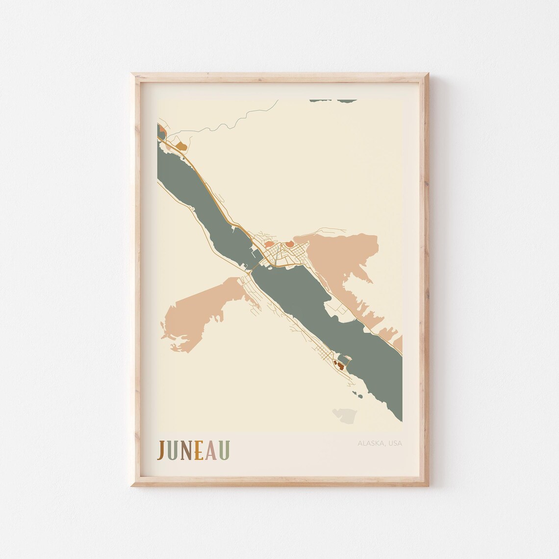 Juneau Alaska Stylized Vintage Street Map Modern City Art Poster