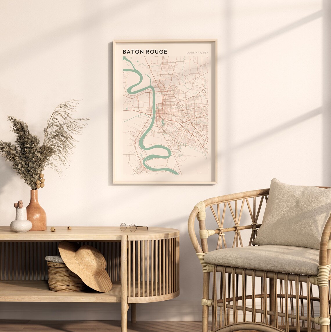 Baton Rouge Louisiana Modern Minimalist City Street Map Art Poster - Image 2