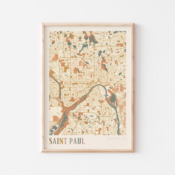Saint Paul Minnesota Scandinavian Boho City Map Wall Decor Poster