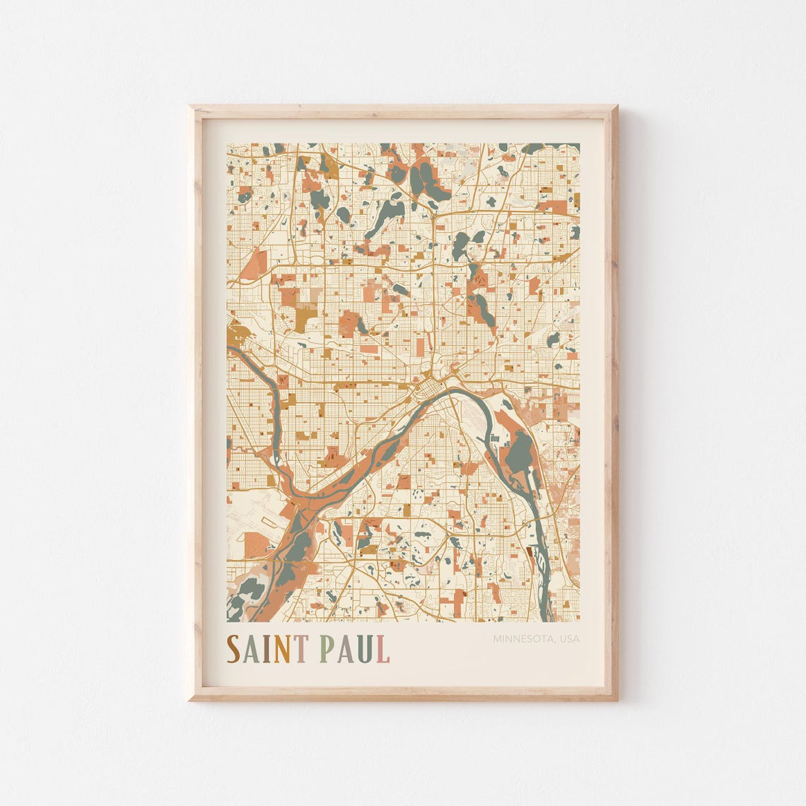 Saint Paul Minnesota Scandinavian Boho City Map Wall Decor Poster