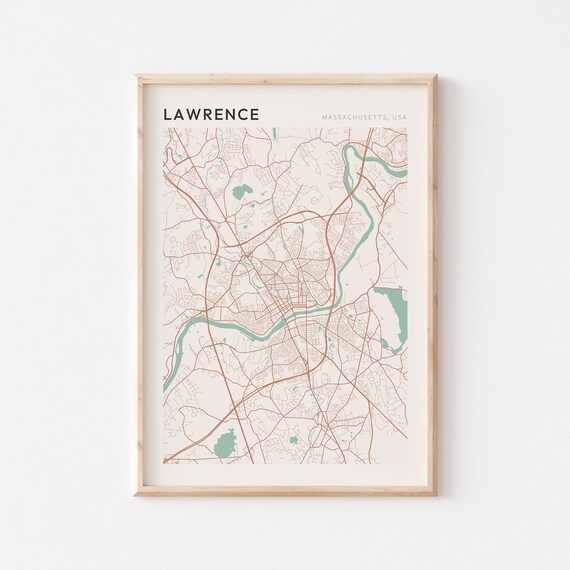 Lawrence Massachusetts USA Minimalist Sage Green City Street Map Poster