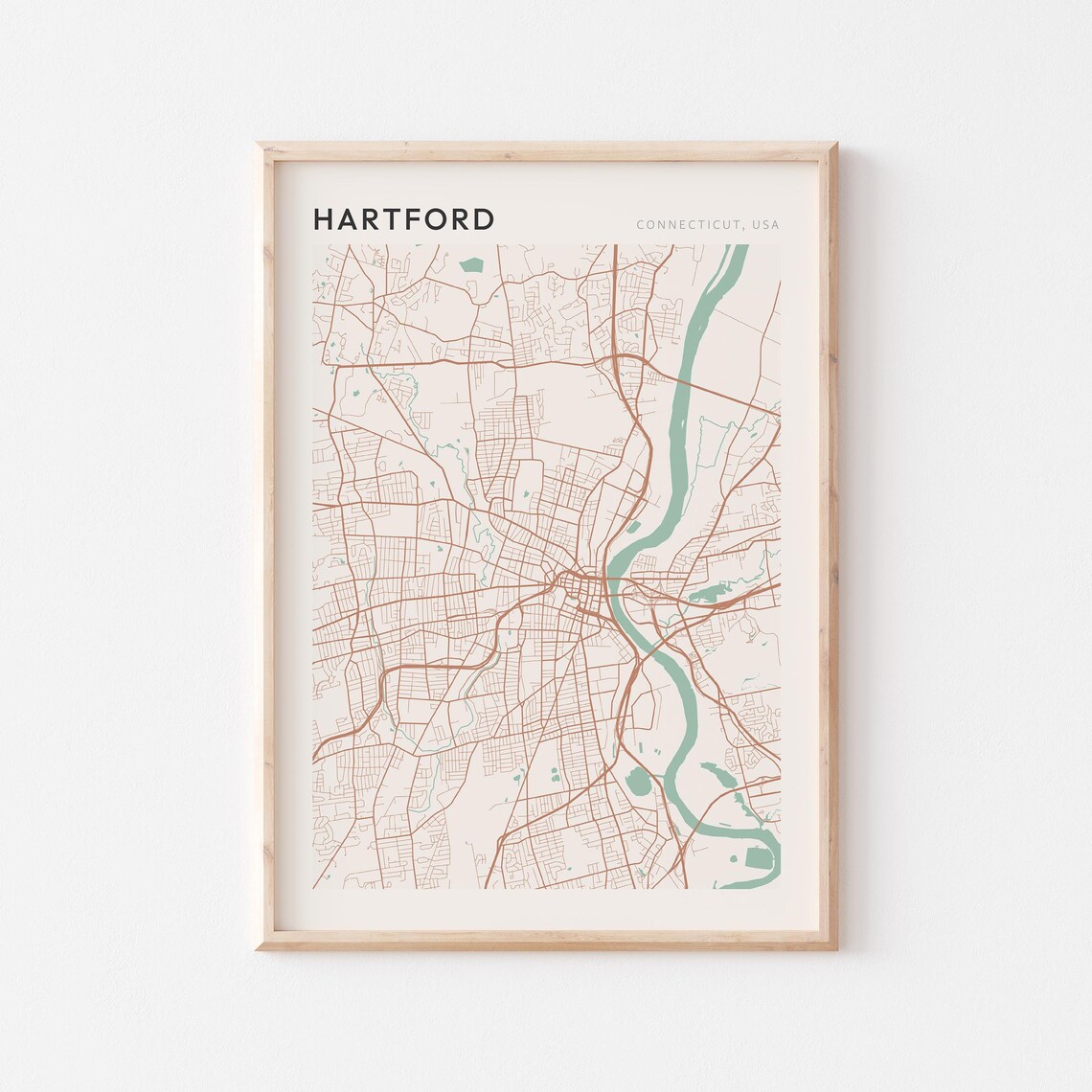Hartford Connecticut Minimalist City Street Map Poster Boho Wall Decor