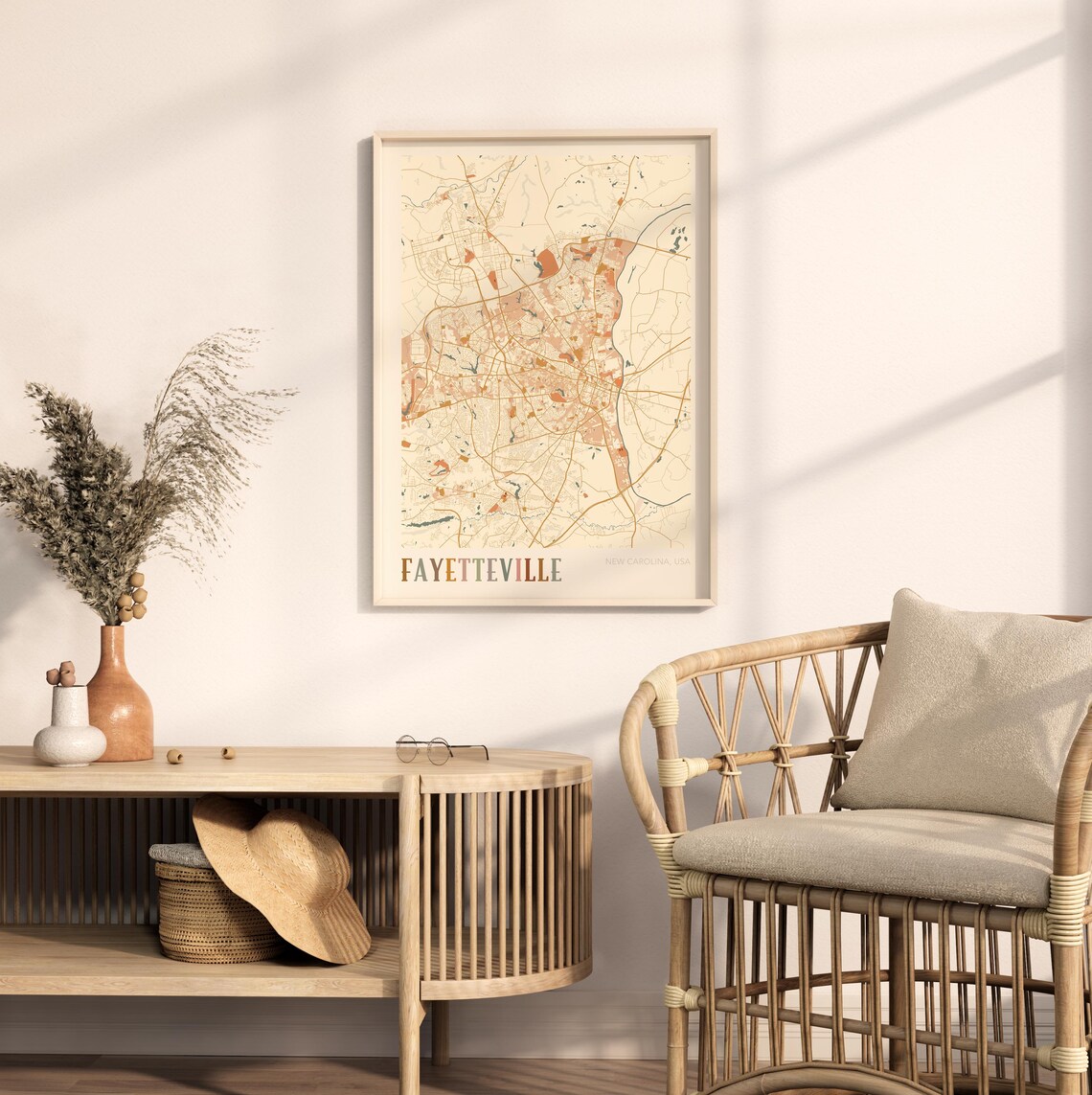 Fayetteville North Carolina Vintage Boho City Street Map Poster - Image 2