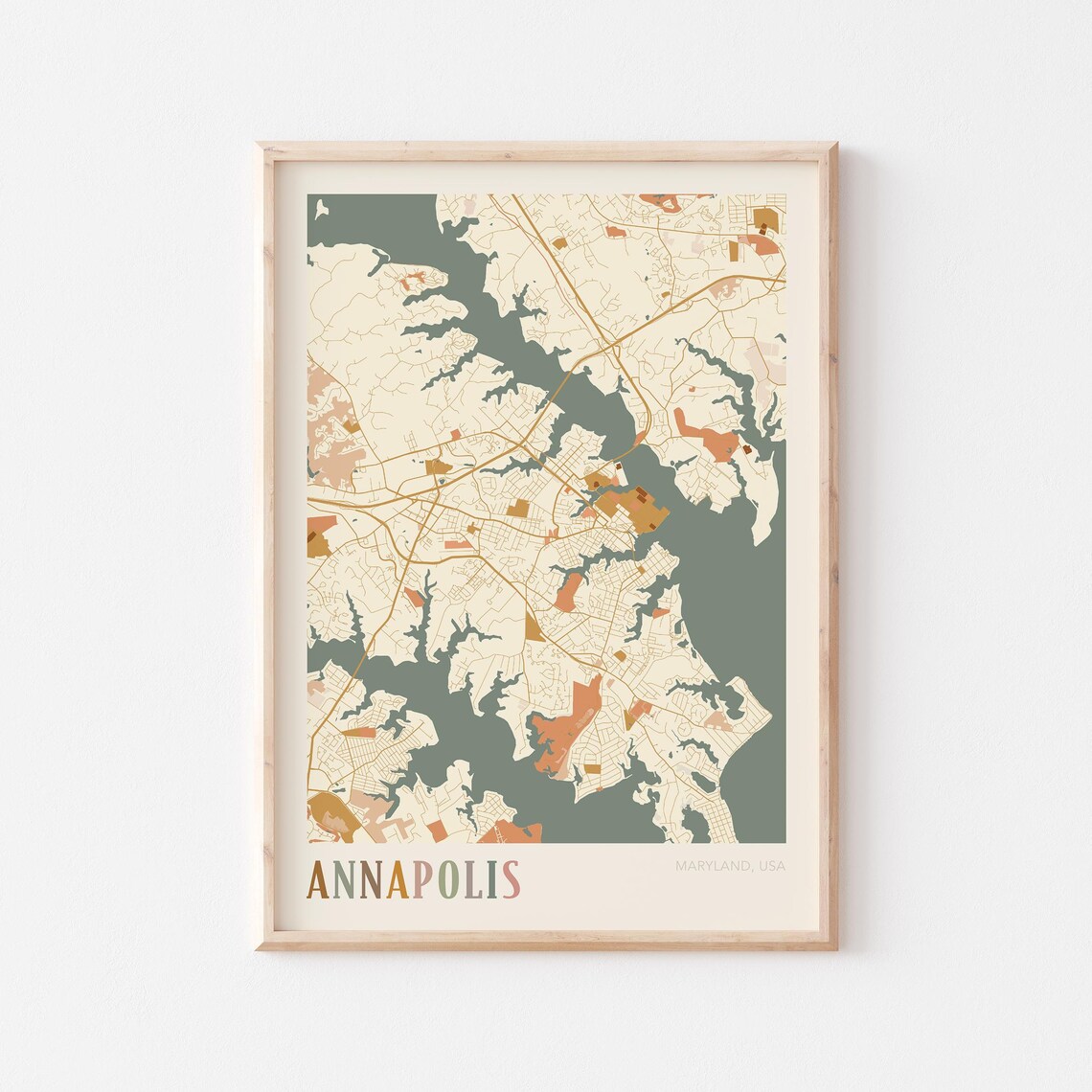 Annapolis Maryland Modern Terracotta City Street Map Art Poster