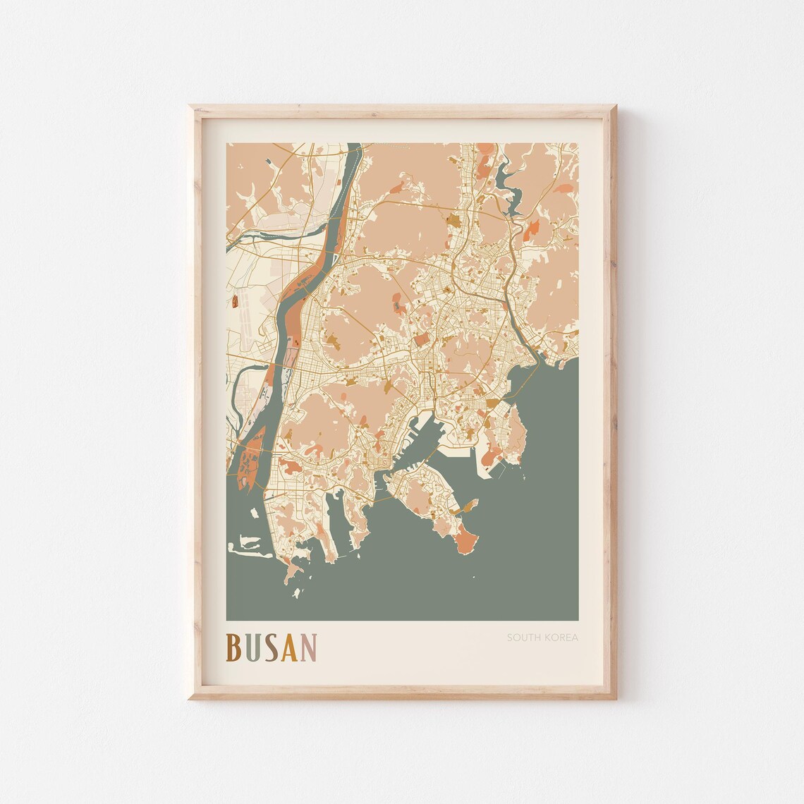 Busan Map Poster Print Wall Art South Korea Travel Gift Boho