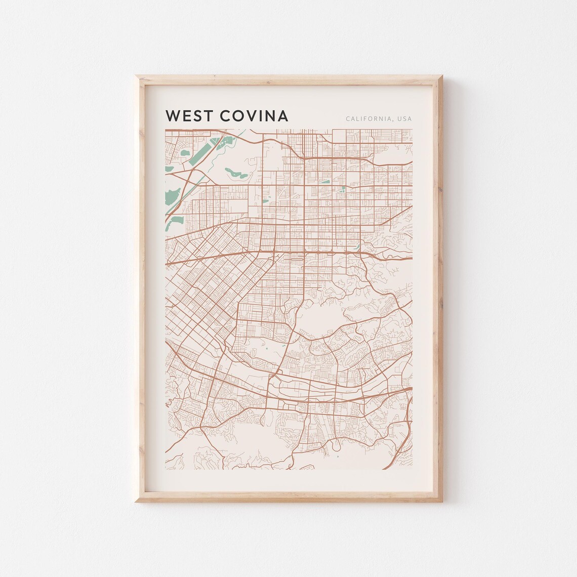 West Covina California Minimalist City Street Map Wall Decor Poster