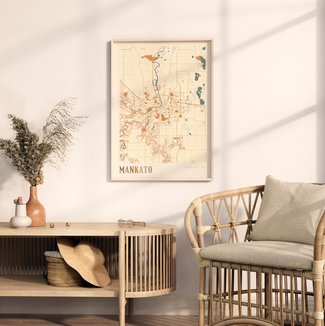 Mankato Minnesota Scandinavian Boho City Map Wall Decor Poster - Image 2