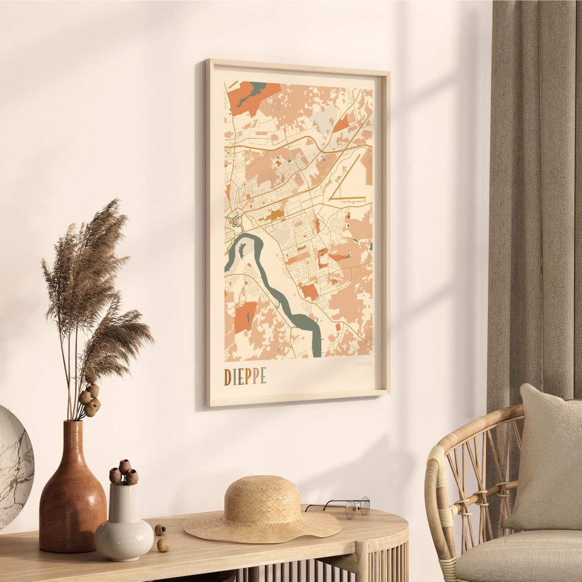 Dieppe New Brunswick Canada Boho Style Riverside City Map Poster - Image 3