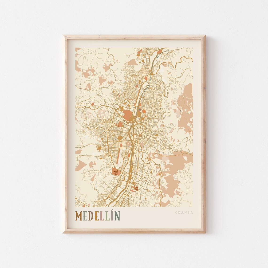 Medellin Colombia Scandinavian Boho City Map Wall Decor Poster