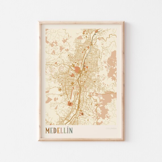Medellin Colombia Scandinavian Boho City Map Wall Decor Poster