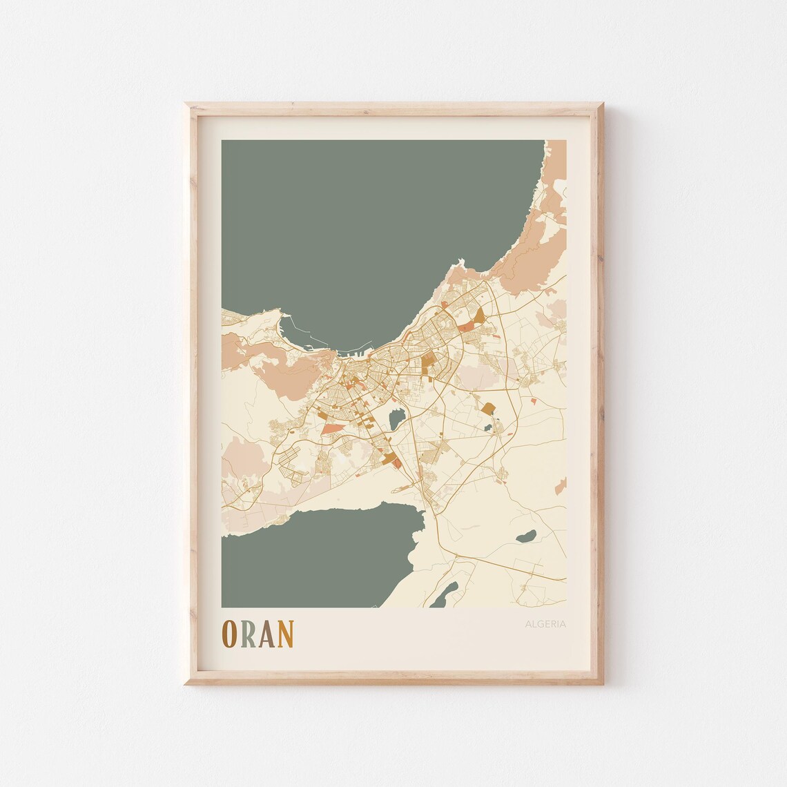 Oran Algeria Coastal City Map Minimalist Teal Bay Travel Poster