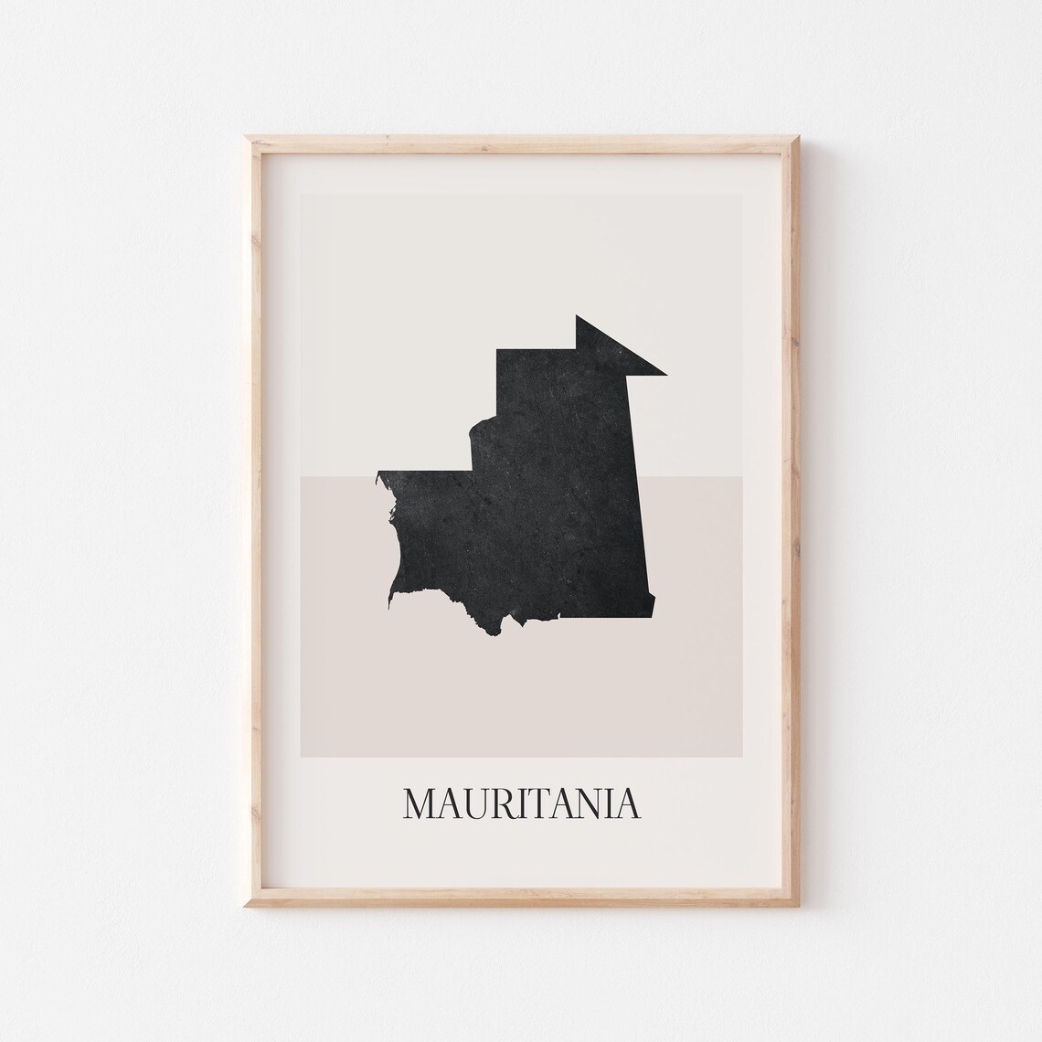 Mauritania Minimalist Country Map Beige Silhouette Travel Poster