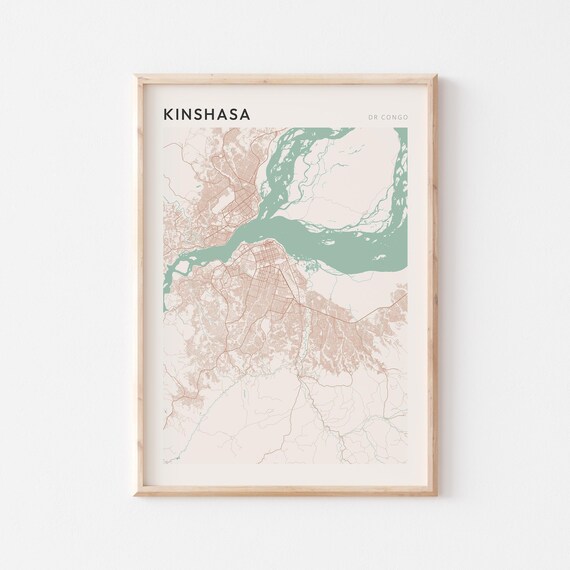 Kinshasa Map Poster Print Wall Art Democratic Republic Of The Congo Travel Gift Minimalist