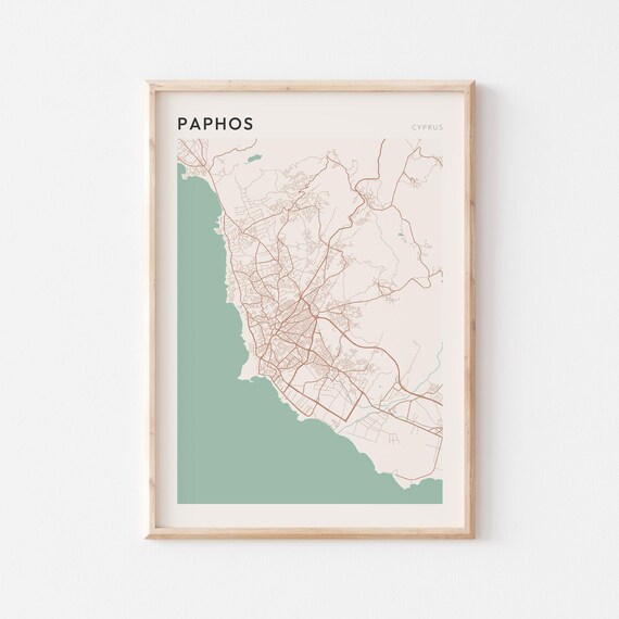 Paphos Map Poster Print Wall Art Cyprus Travel Gift Farmhouse Decor