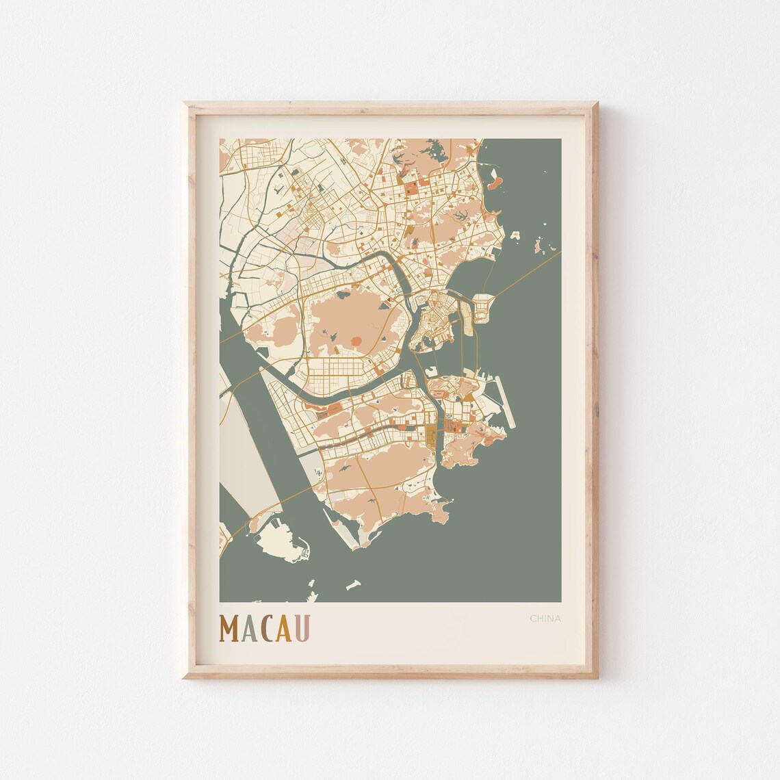 Macau Map Poster Print Wall Art China Travel Gift Boho