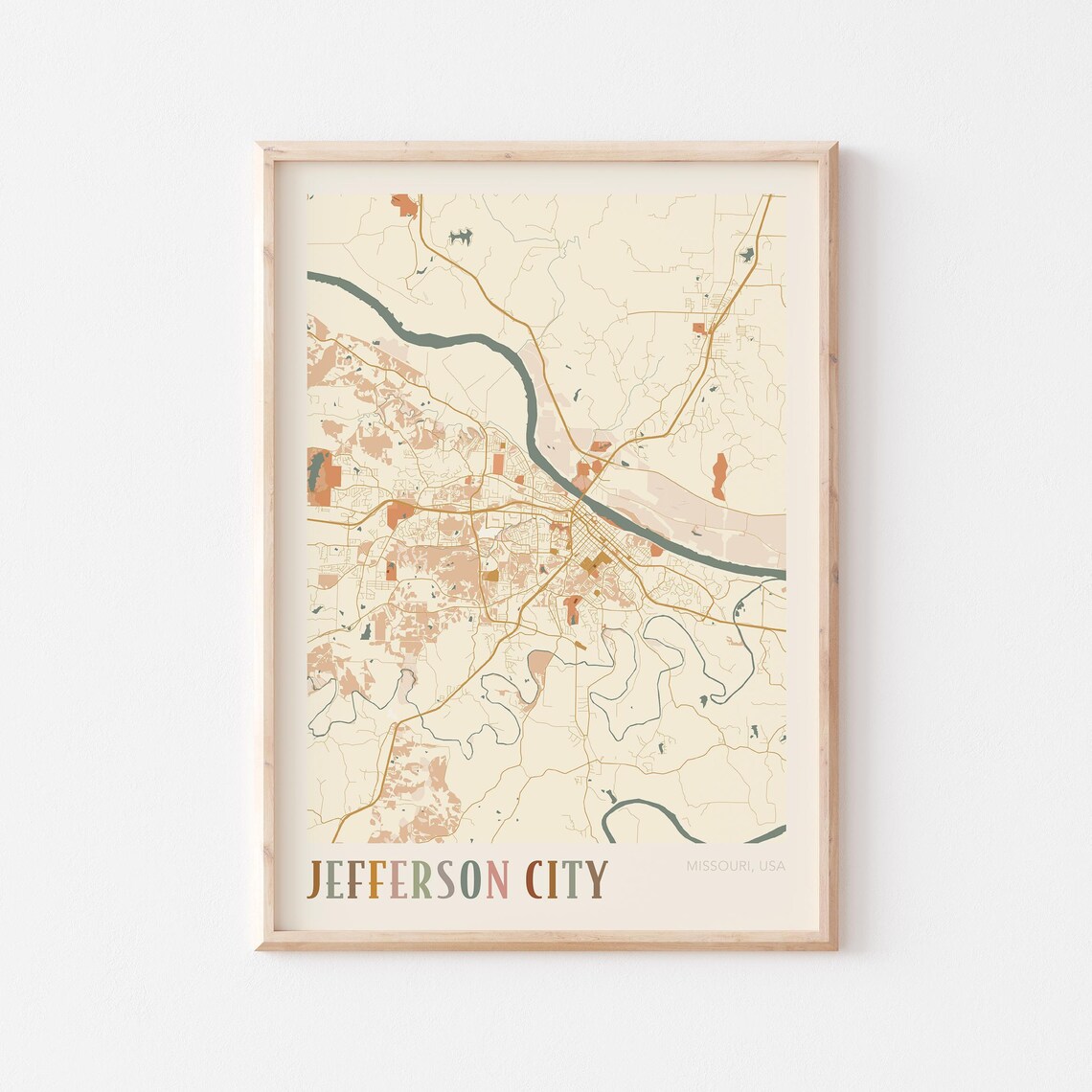 Jefferson City Missouri Street Map Poster with Colorful Multicolor Typography