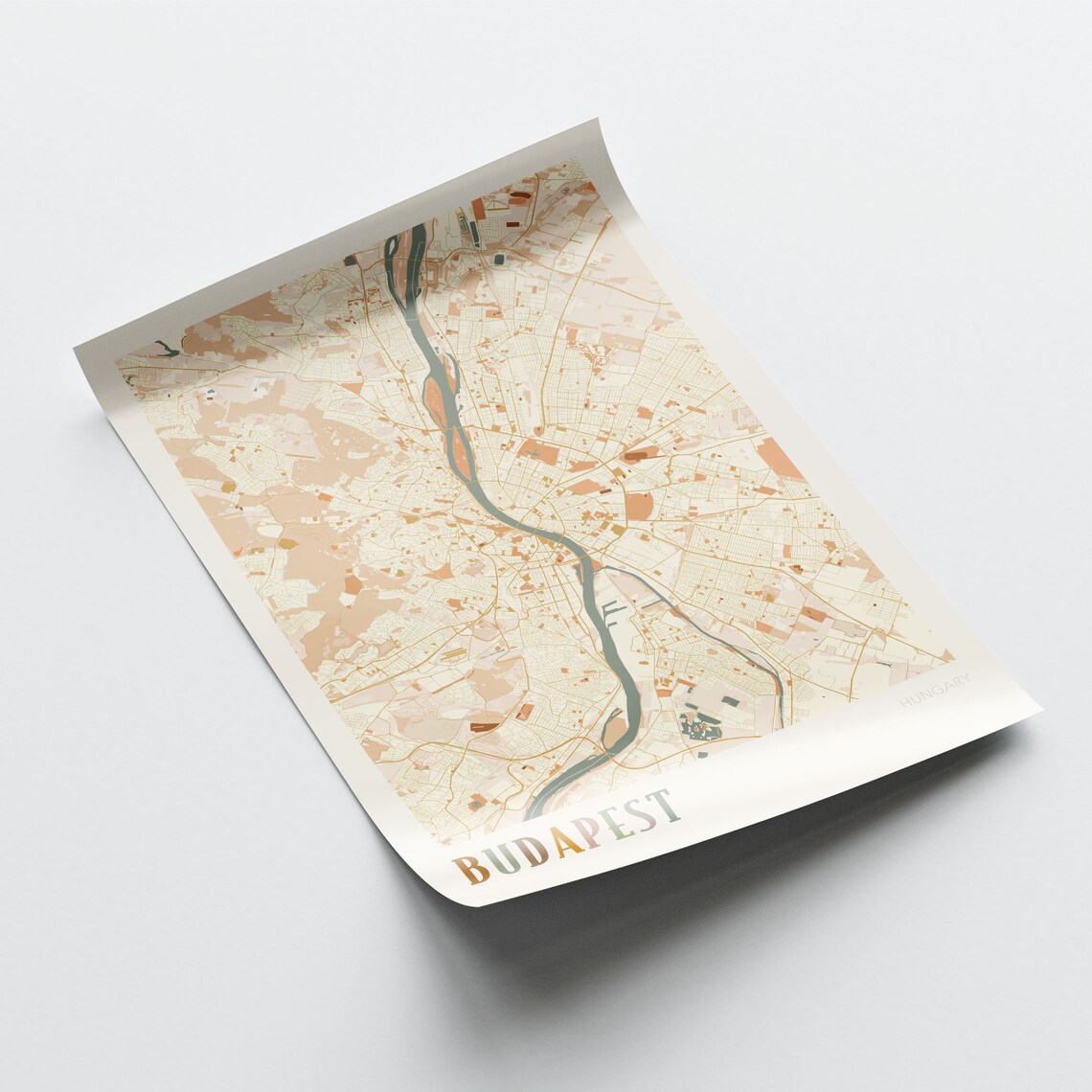 Budapest Hungary Minimalist Street Map Poster in Boho Neutral Tones - Image 2