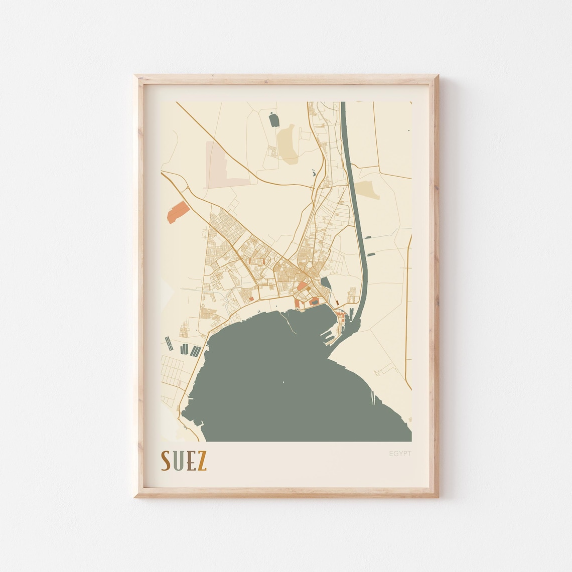 Suez Egypt Boho City Map Canal Vintage Travel Keepsake Wall Poster