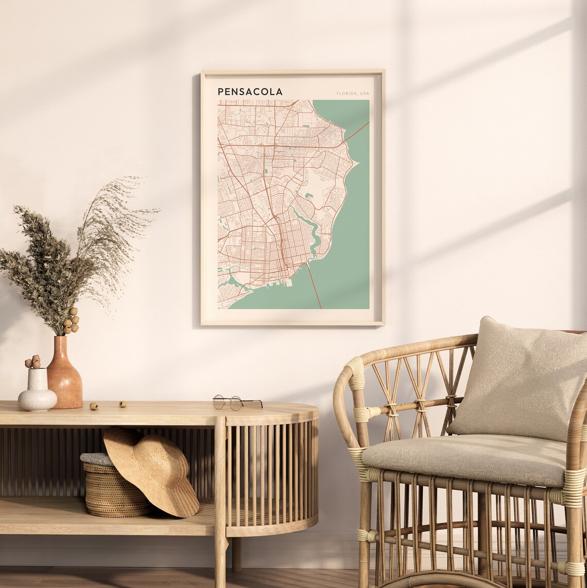 Pensacola Florida Modern Farmhouse City Map Poster for Entryway Walls - Image 2