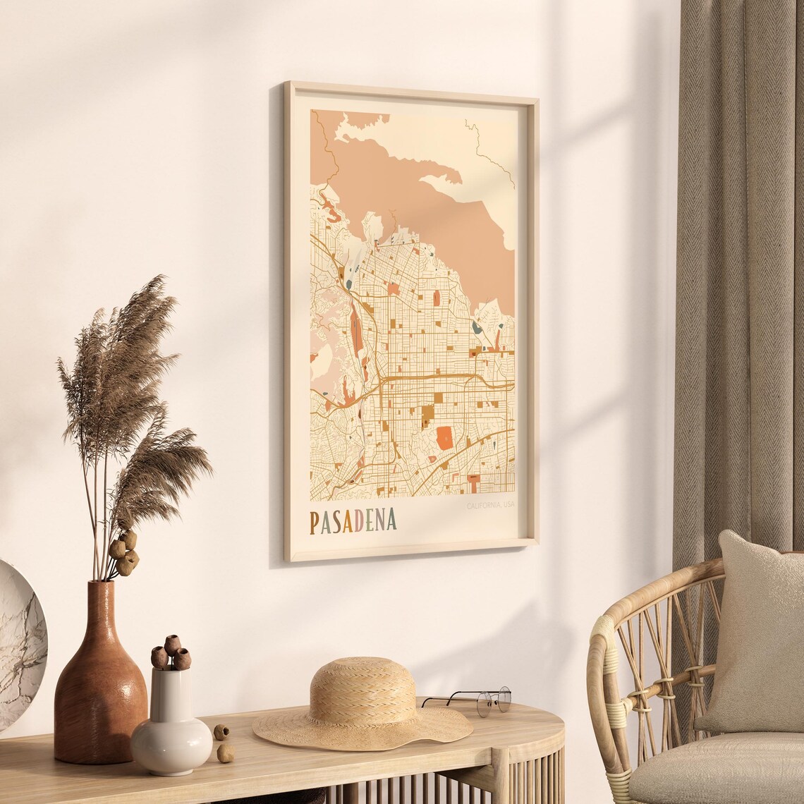 Pasadena California Warm Earth Tone City Street Map Art Decor Poster - Image 3
