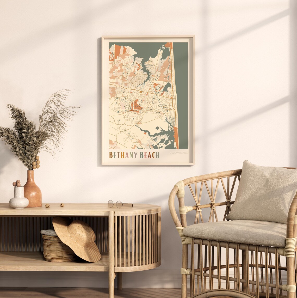 Bethany Beach Delaware Colorful Retro Coastal City Map Poster - Image 2