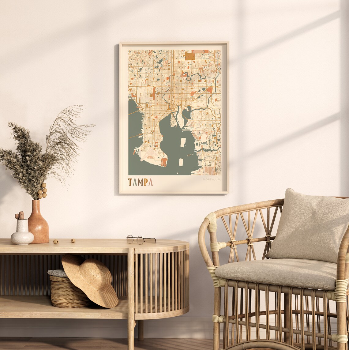 Tampa Florida City Map Poster Warm Retro Street Map Home Decor - Image 2