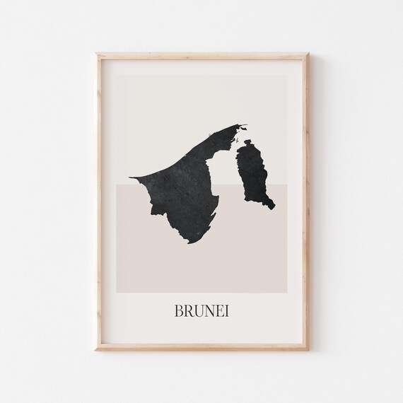 Brunei Boho Minimalist Black Country Silhouette Map Art Poster