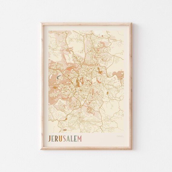 Jerusalem Map Poster Print Wall Art Israel Travel Gift Boho