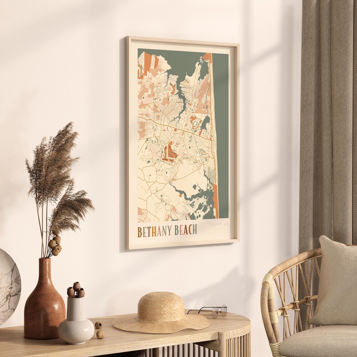 Bethany Beach Delaware Colorful Retro Coastal City Map Poster - Image 3
