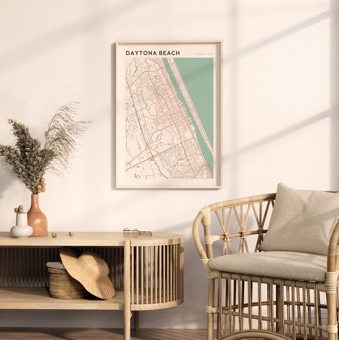 Daytona Beach Florida Map Poster Copper Line Street Map Coastal Decor - Image 2