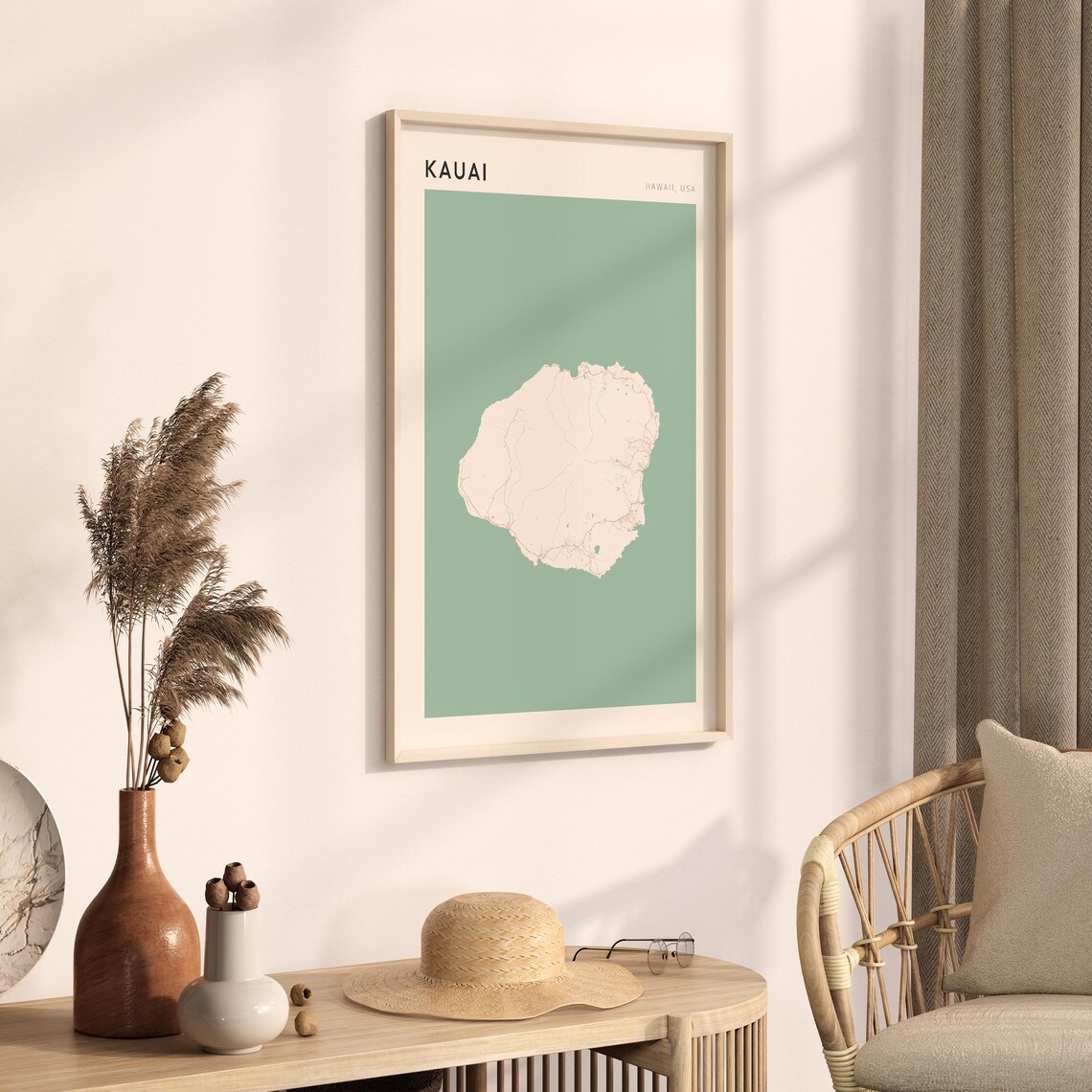 Kauai Hawaii Minimalist Island Map Poster Boho Wall Decor Travel Gift - Image 3