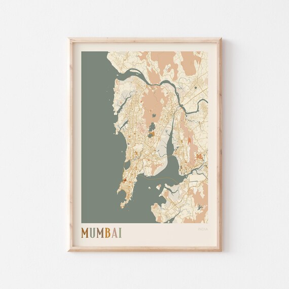 Mumbai Map Poster Print Wall Art India Travel Gift Boho