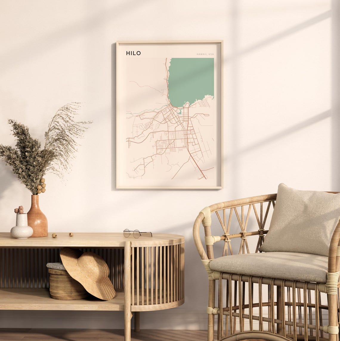 Hilo Hawaii Minimalist Coastal City Map Poster Boho Wall Decor - Image 2