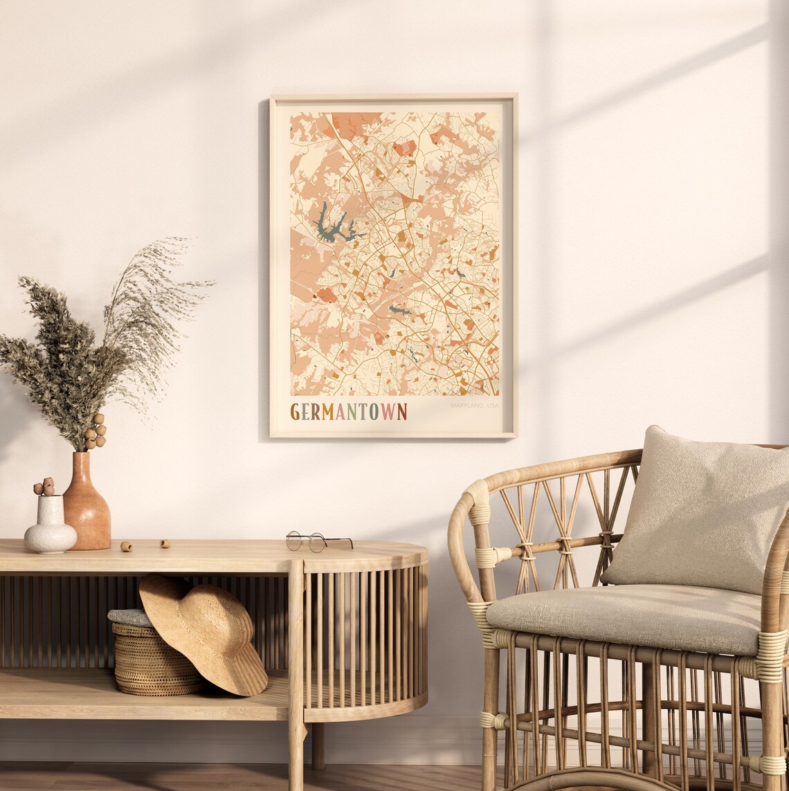 Germantown Maryland City Map Poster Earth Tone Boho Minimalist Map Wall Decor Gift - Image 2