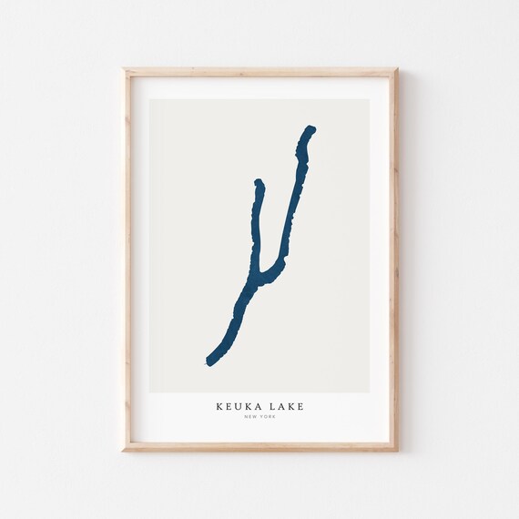 Keuka Lake New York Navy Minimalist Y Shaped Lake Silhouette Map Poster