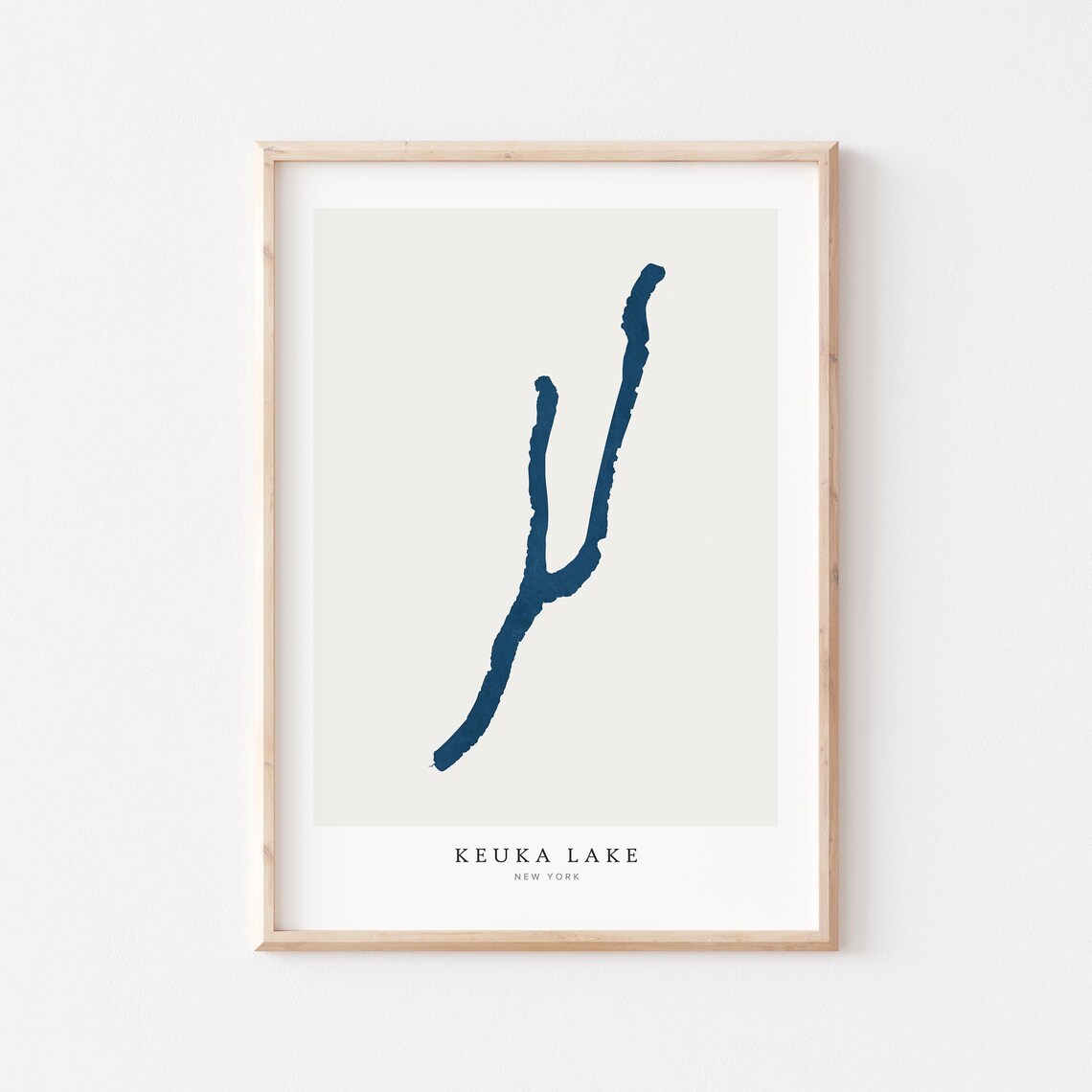 Keuka Lake New York Navy Minimalist Y Shaped Lake Silhouette Map Poster