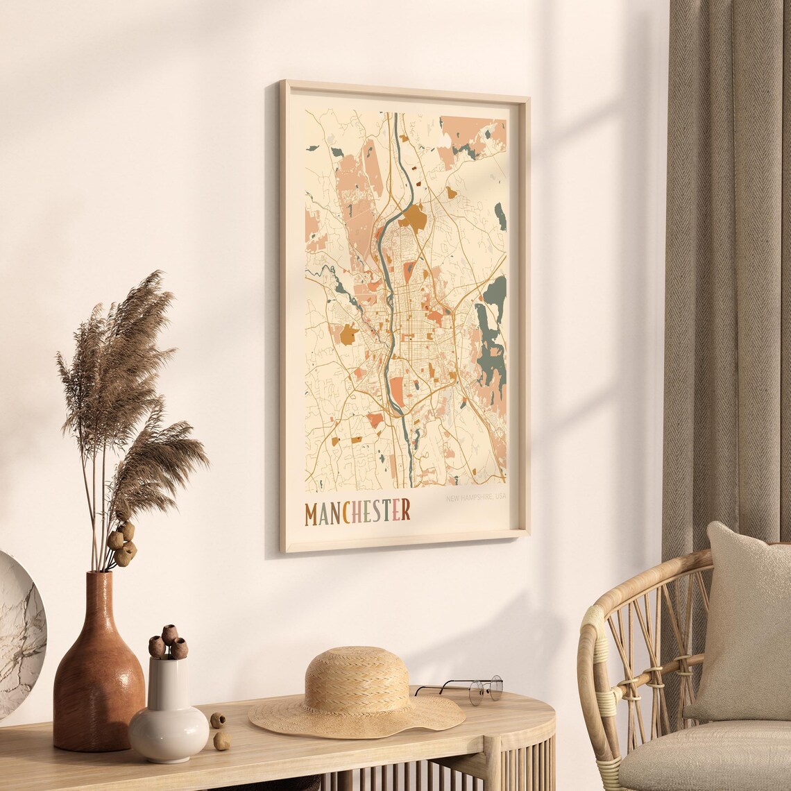 Manchester New Hampshire Boho City Street Map Travel Gift Poster - Image 3