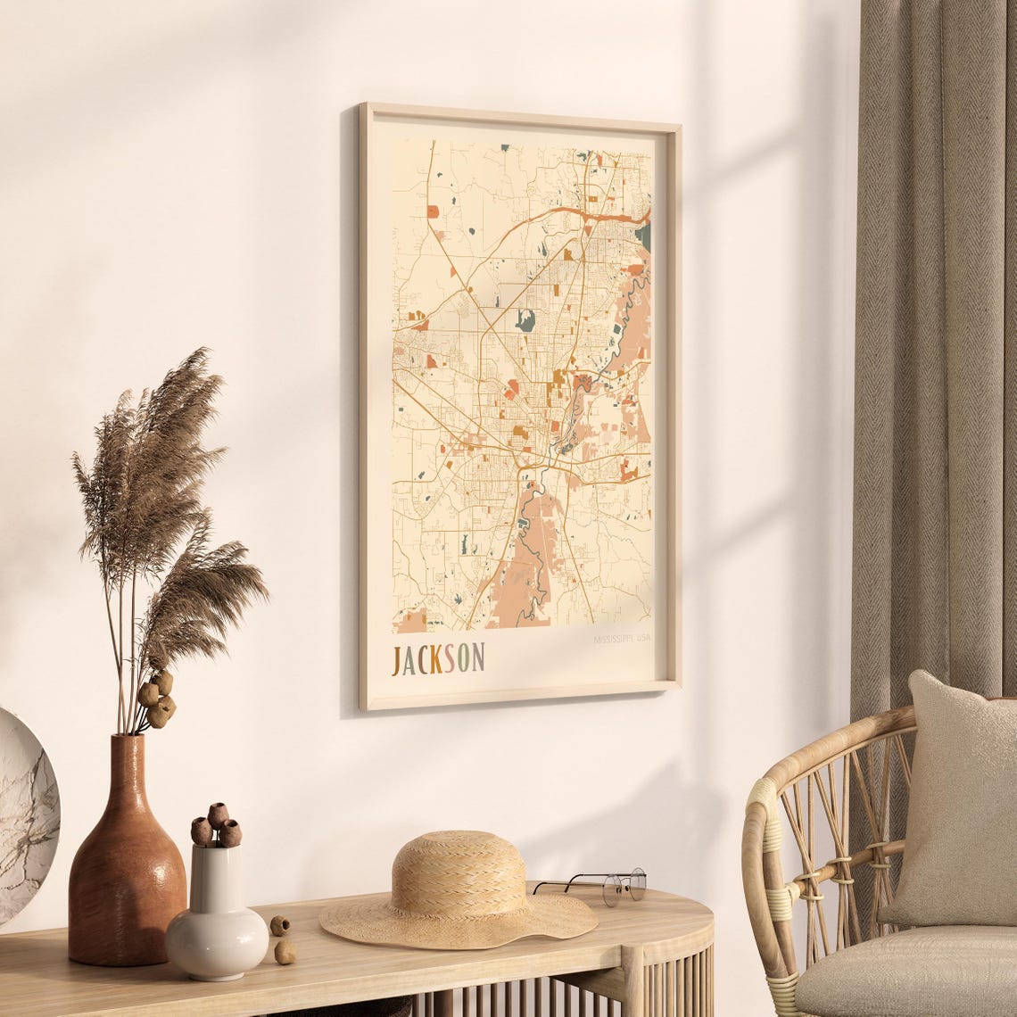 Jackson Mississippi Scandinavian Boho City Map Wall Decor Poster - Image 3
