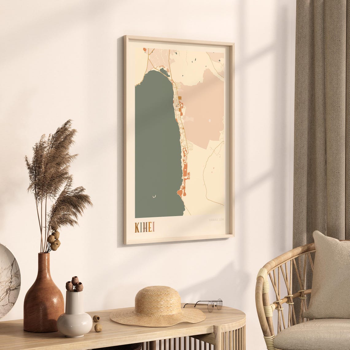 Kihei Hawaii Colorful Retro Coastal City Map Poster Boho Wall Decor - Image 3