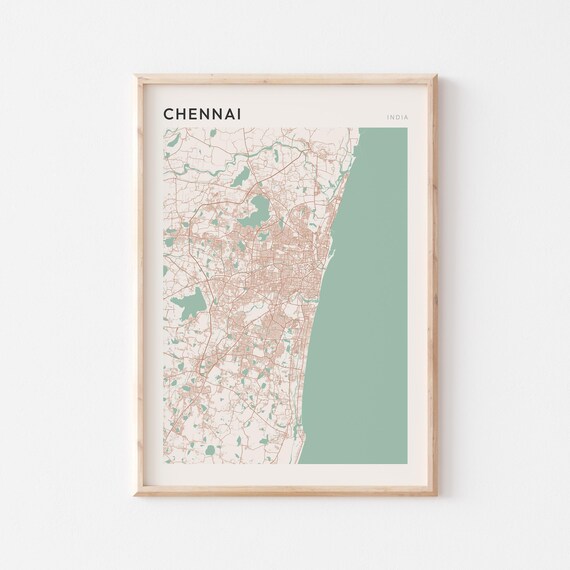 Chennai Map Poster Print Wall Art India Travel Gift Scandi